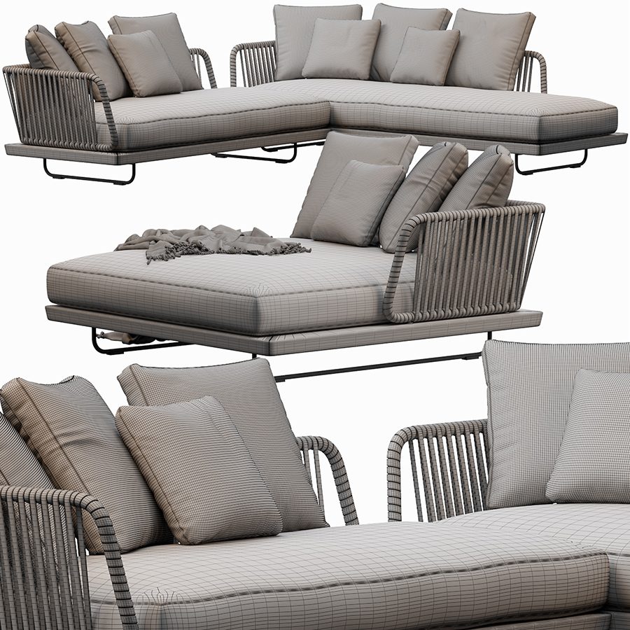 Sunray Sofa Outdoor - 3D Model for VRay, Corona