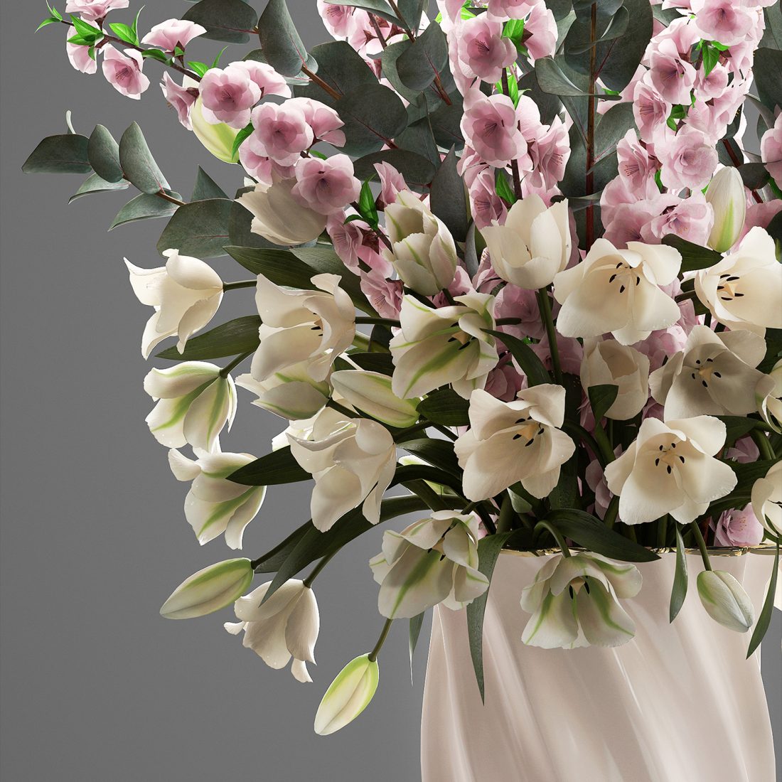 Bouquet Of Flowers Tulips And Sakura 3D Model for VRay | CGMood