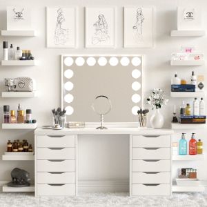 Dressing Table With Shelves And Cosmetics