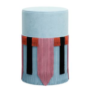 Couture Light Blue Pouf With Geometric Fringe