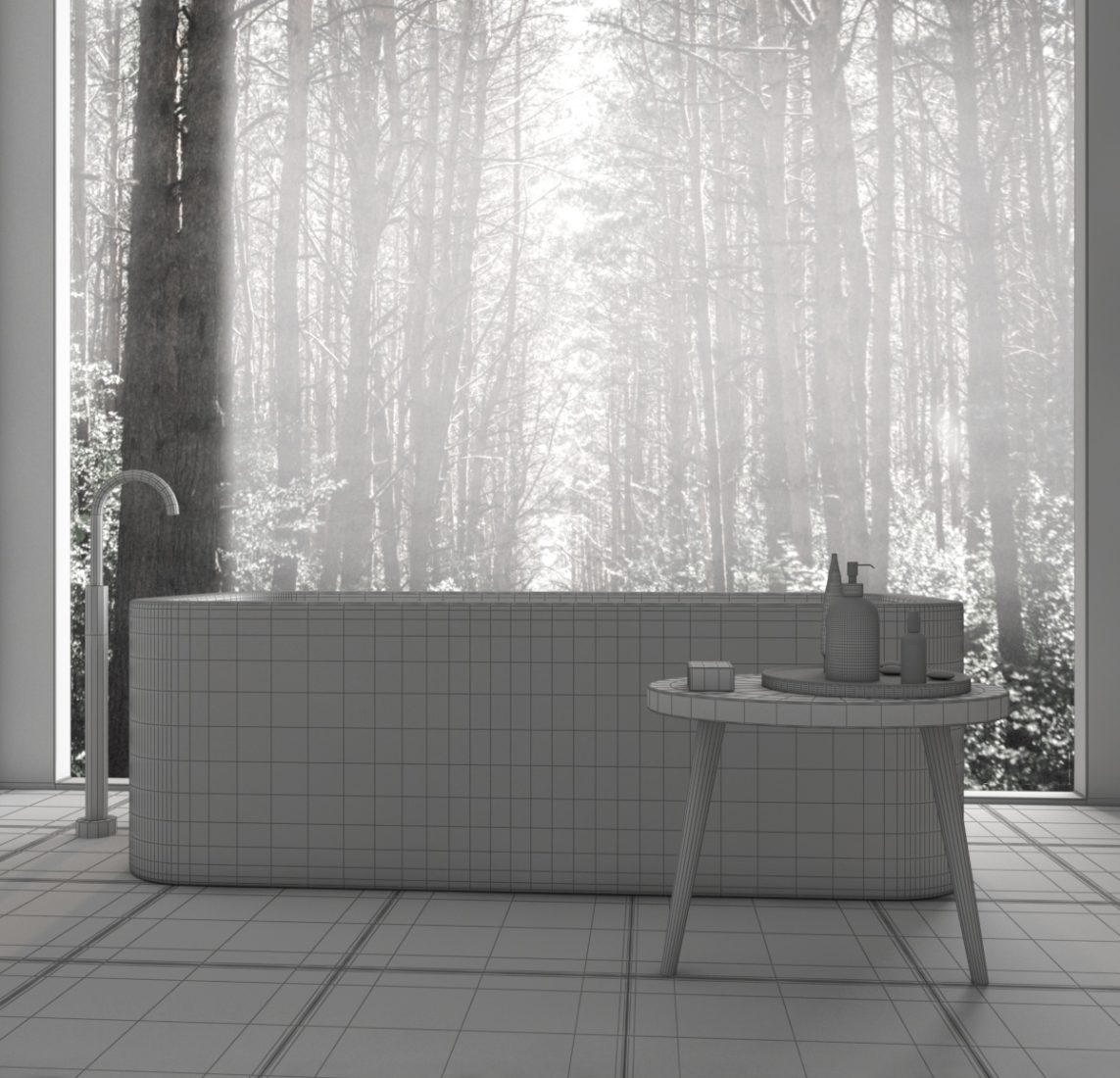 Residential Interior Of Modern Bathroom - 3D Model for VRay, Corona