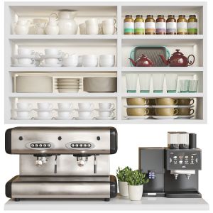 A Set Of Dishes And Coffee Machines
