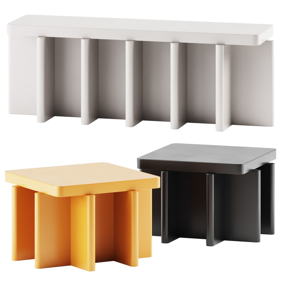 Spina T2.2 Coffee Table And B5.1 Bench By Portego 3D Model for Corona ...