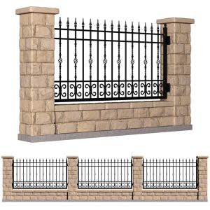 Fence In Classic Style With Wrought Iron Railing