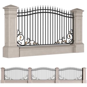 Fence In Classic Style With Wrought Iron Railing