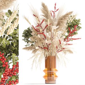 Bouquet Dried Flowers Grass Branches Red Berries