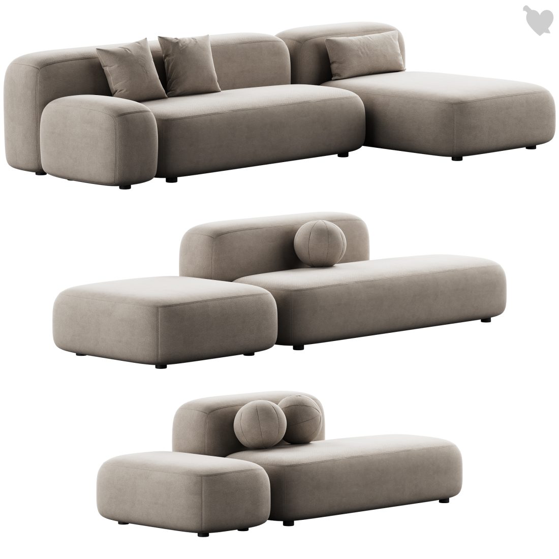 475 Modular Sofa Ribbl By Divan Ru 3 Options Part1 3D Model for VRay ...