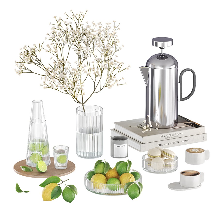 Decorative Set With Vase Of Citrus 3D Model for VRay, Corona | CGMood