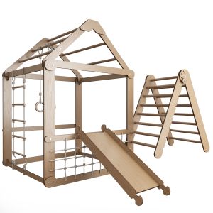 Indoor Wooden Playhouse With Triangle Ladder, Slid
