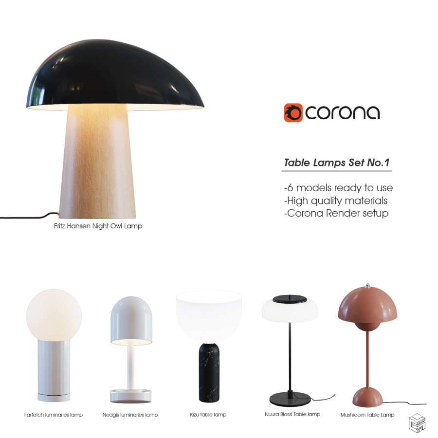 Table Lamp Set No.1 3D Model for Corona | CGMood