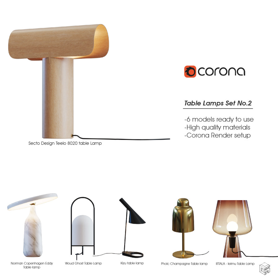 Table Lamp Set No. 2 3D Model for Corona | CGMood