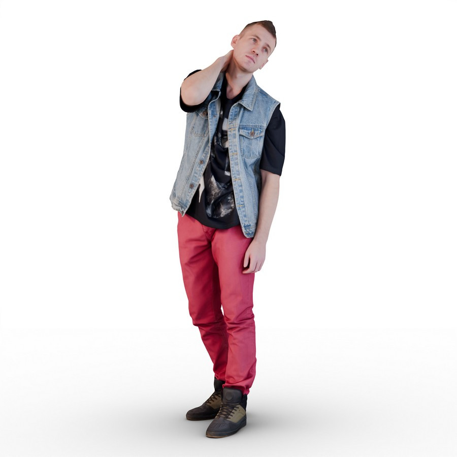 Man In Denim Vest With Red Pants by Kanistra Studio