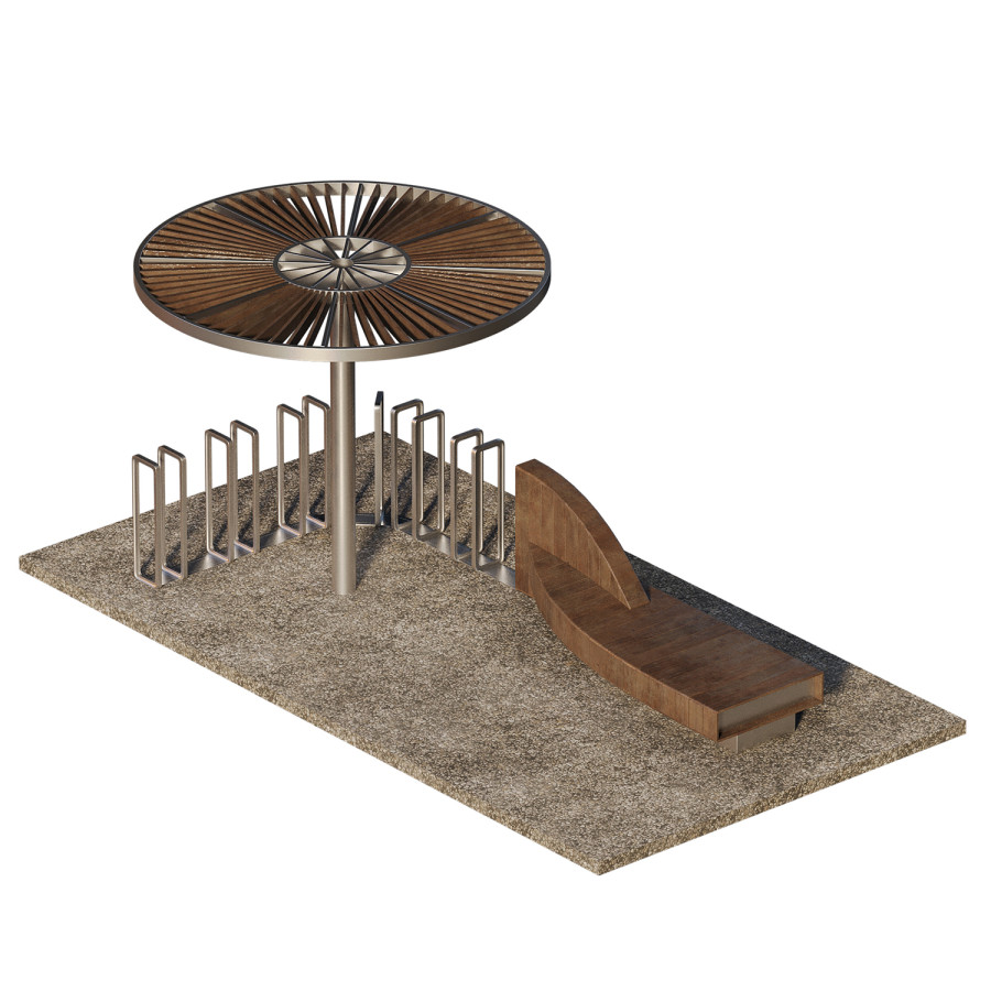 Bicycle Parking With A Bench And A Pergola by Serhii Kharenko