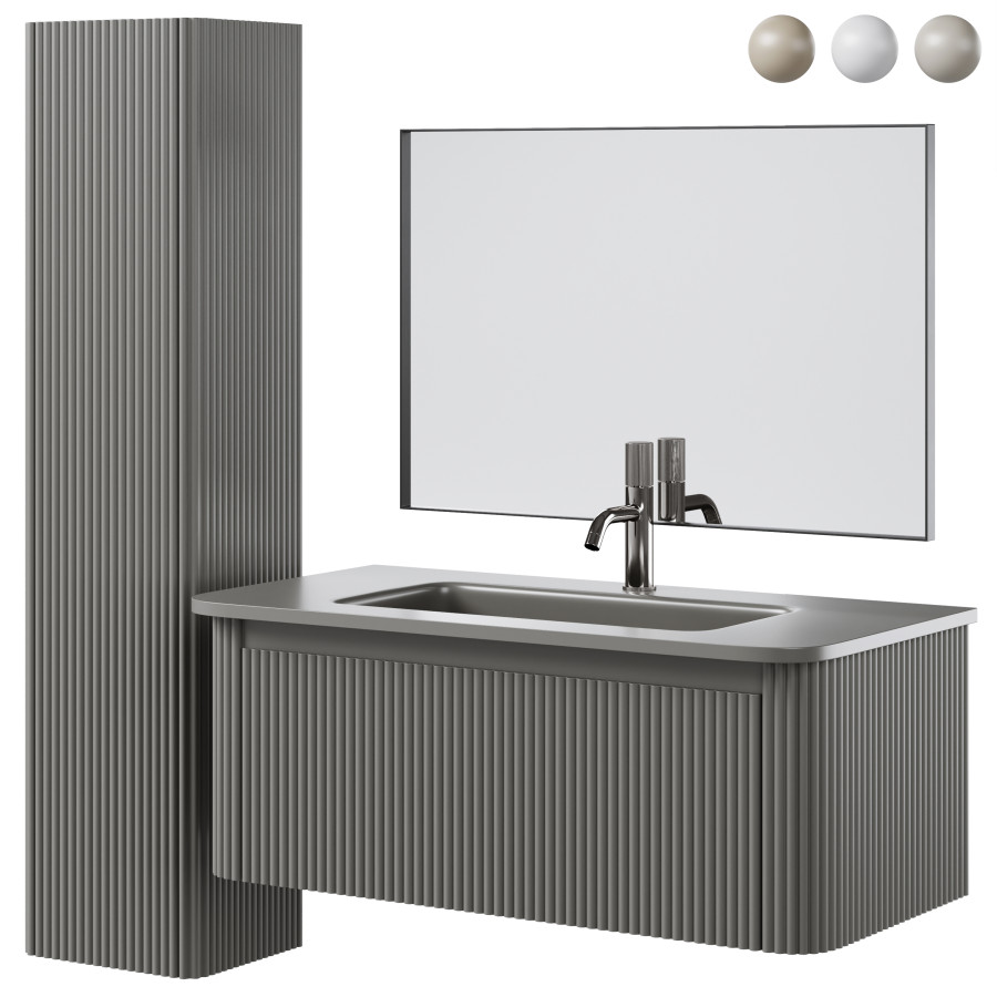 Robur Ribbed Vanity Unit Vanity Unit And Ribbed Cabinet Voi By Boheme 3D Model for VRay, Corona ...