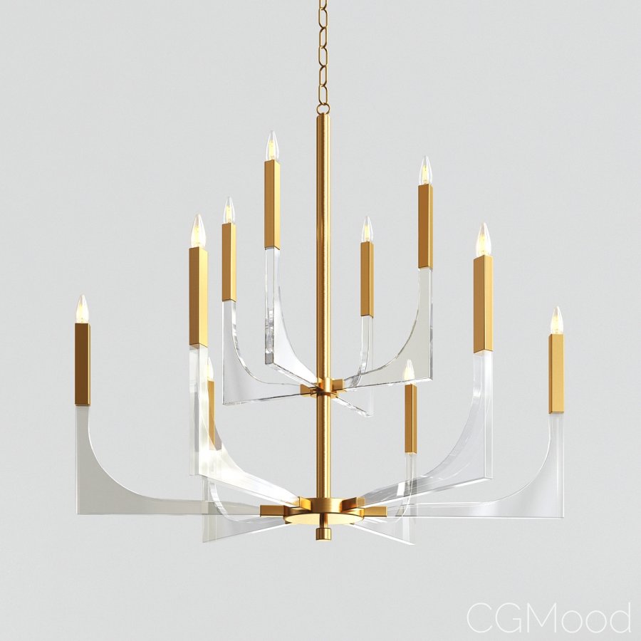 Acrylic Brass Finish Chandelier - 3D Model for VRay