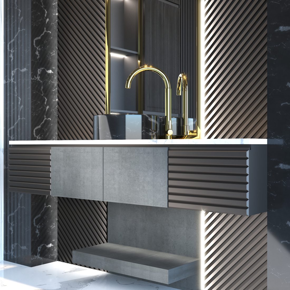Bathroom Design Modern - No 02 - 3D Model for VRay, Corona