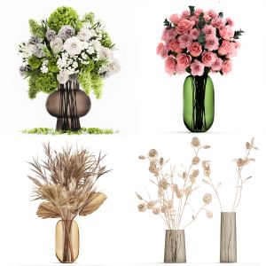 Set Of Flower Bouquets In Vases For Decoration