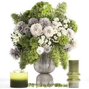 Bouquet Of Green Flowers Vase Lilac Hydrangea