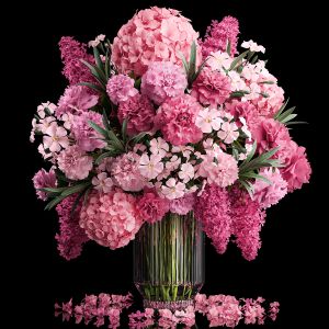 Bouquet Of Pink Flowers Vase Lilac Hydrangea