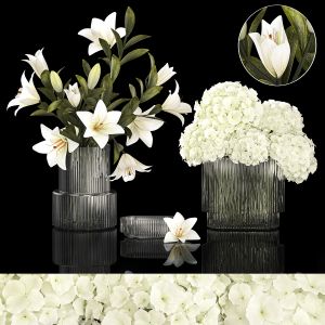 White Bouquets Of Flowers Hydrangea Lilies Vase