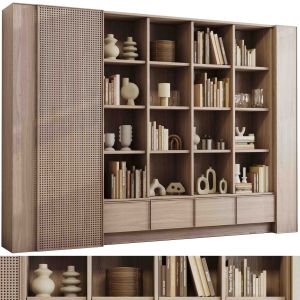 Rattan Wooden Shelves Decorative With Book - Woode