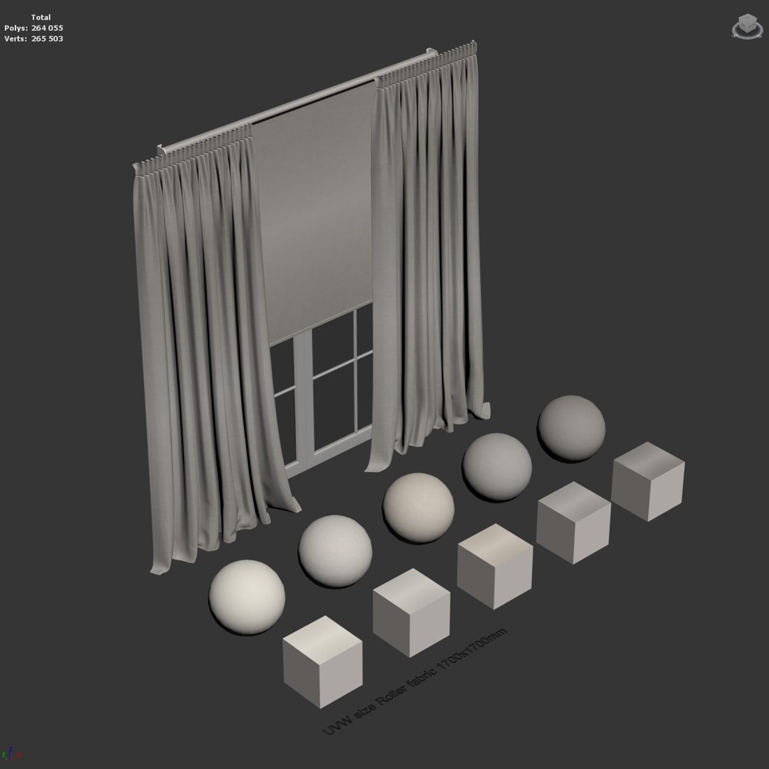 Linen Curtain With Roller Blind Set 03 - 3D Model for VRay, Corona