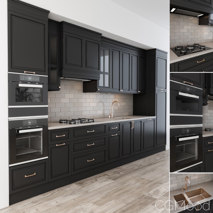 Neoclassic Kitchen Black - 3D Model for Corona, VRay