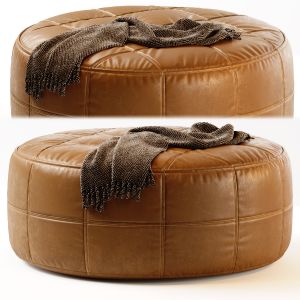 Round Saddle Leather Pouf Ottoman
