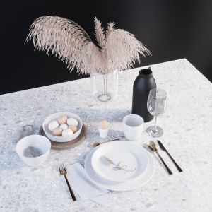 Tableware Set With Dry Grass