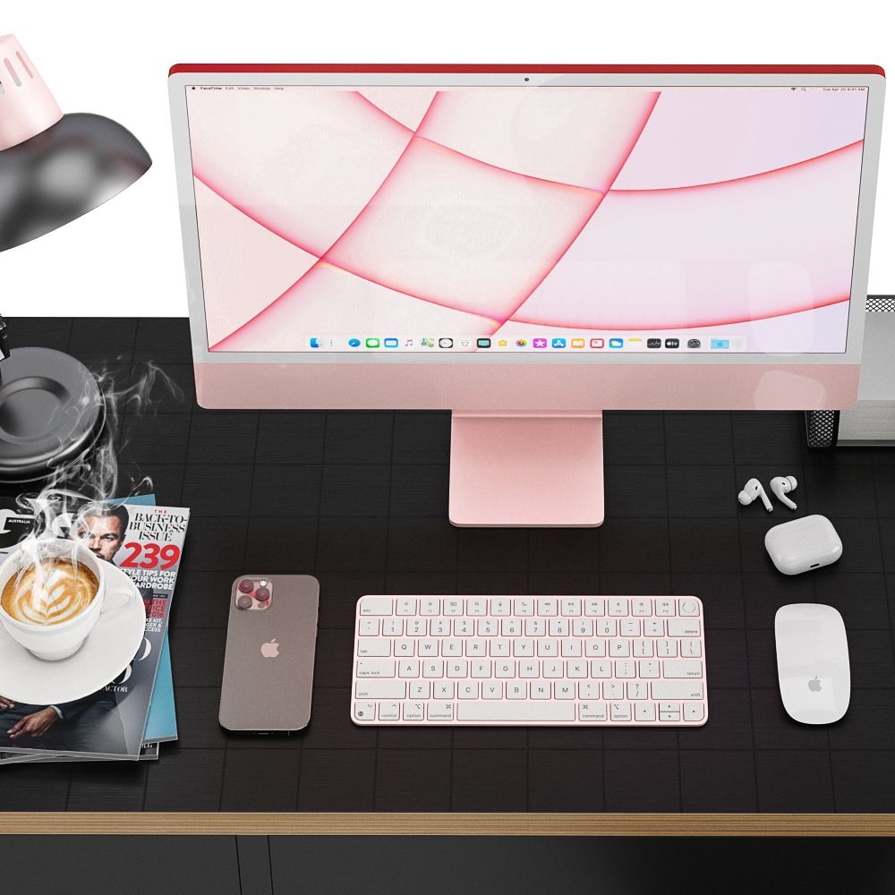 Workplace Imac Pink 3D Model for VRay, Corona | CGMood