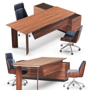 Designer Leather Solid Wood Office Chair and Table