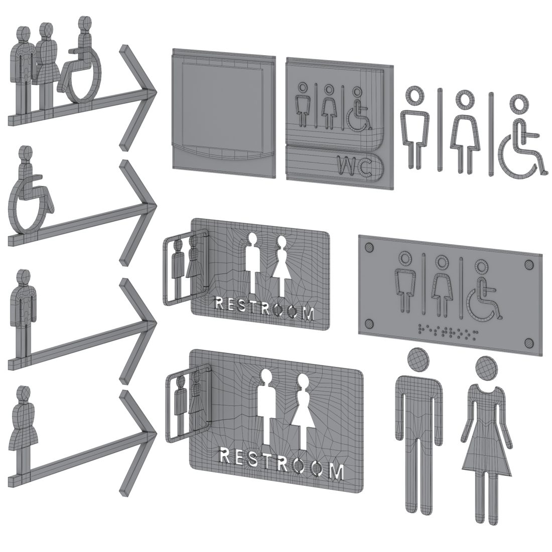 Restroom Directional Door Signs 2 - 3D Model for VRay, Corona