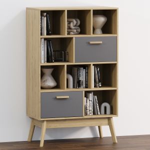 Nordik bookcase-3 Wood Grey