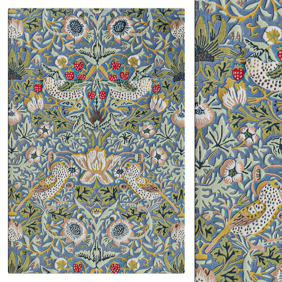 Hand Tufted Wool Floral Area Rug In Blue - 3D Model for Corona