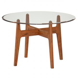 Tate Round Dining Table With Glass Top And Walnut