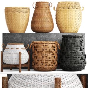Basket Collection, Wicker, Rattan, White Baskets