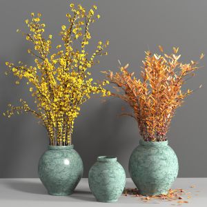 Indoor Plants In Ston Marbel Pot - Set 01