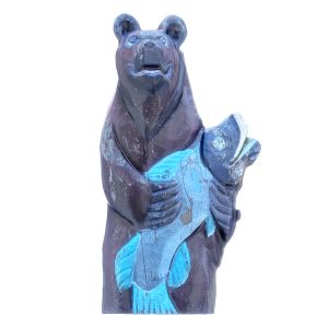 Wooden Brown Bear With Fish