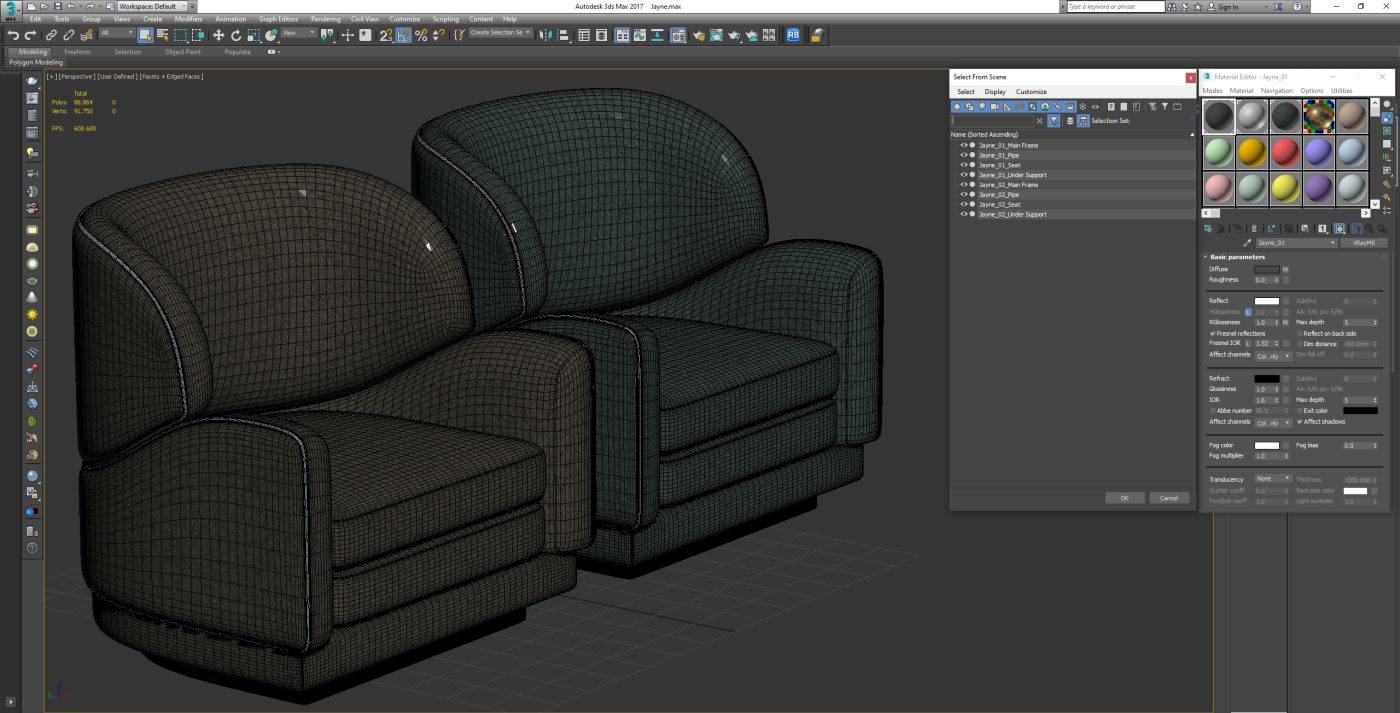 Jayne Armchair Ottiu - 3D Model for VRay