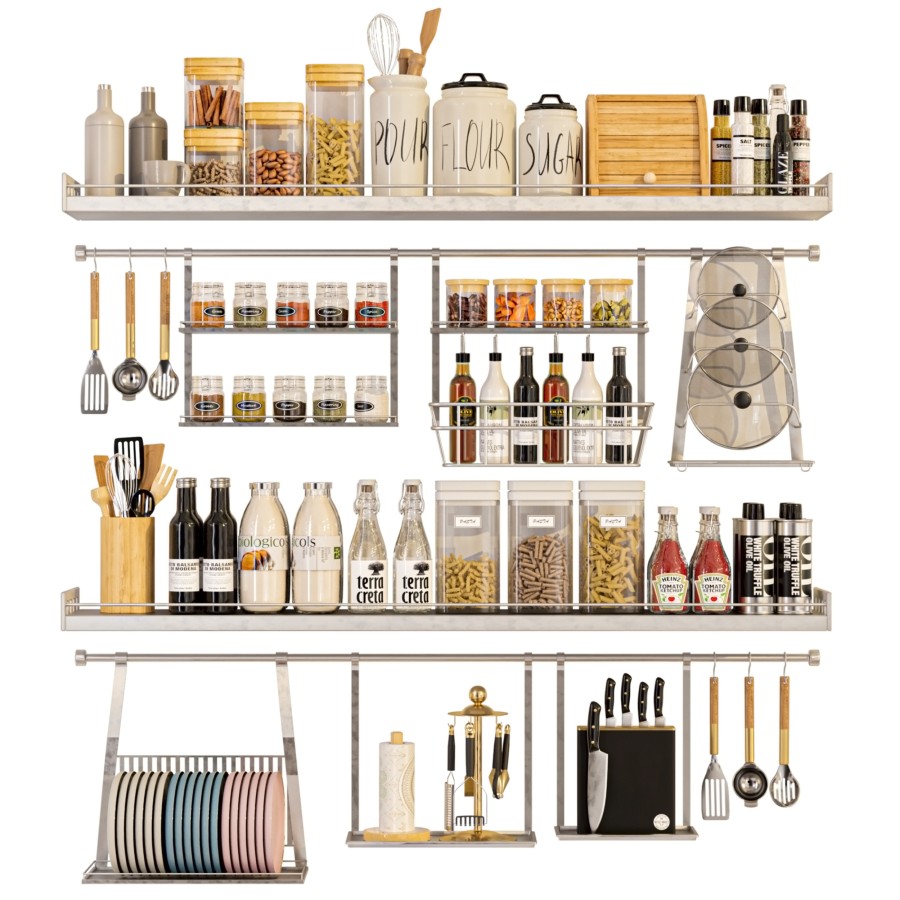 Food Rack Texture Large Rack With Dishes, Spices And Service For The - 3D Model for Corona