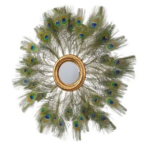 Gold Sun Mirror With Peacock Feathers