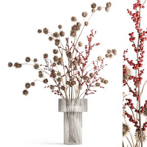 Bouquet Of Dried Flowers Thistle Ilex Branches