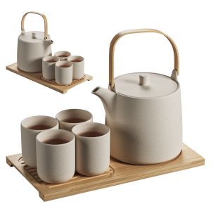 Oriental Japanese Minimalist Beige Ceramic Tea Set