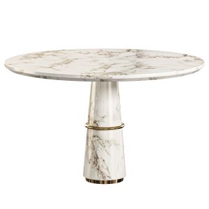 Tama Dining Table In White Marble Brass Details