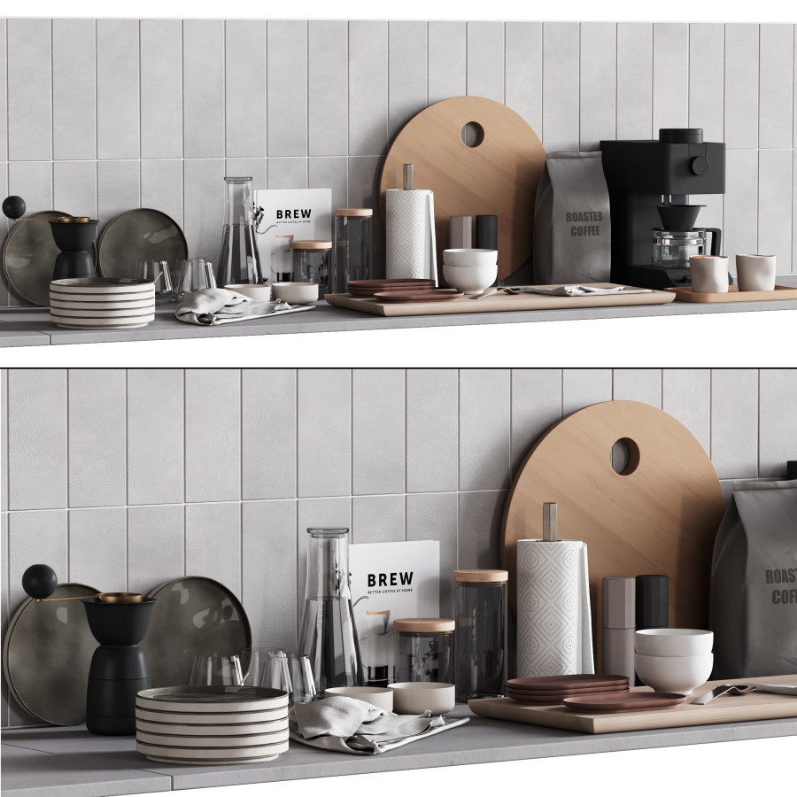 511 Kitchen Decor Set Accessories 08 Dishes Kit - 3D Model for VRay, Corona