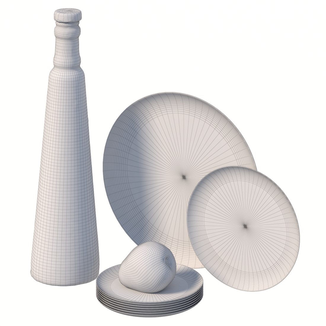 Patterned Bottle And Plates 3D Model for VRay | CGMood