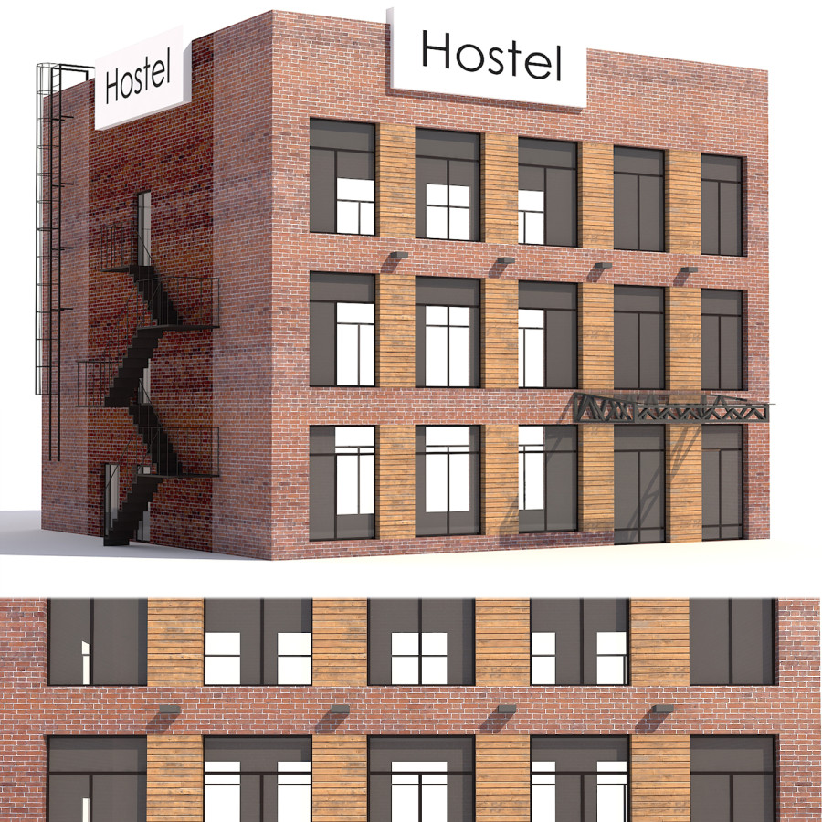 Normal Building Hostels Brick Hostel Building 3D Model for VRay | CGMood
