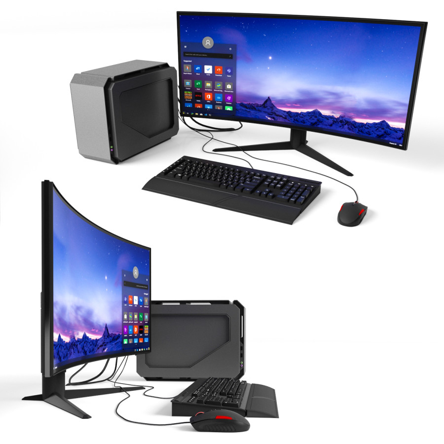 Curved Monitor Computer Set 3D Model for VRay | CGMood