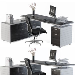 Office Furniture Gray Black Manager Set
