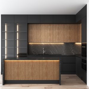 Modern Kitchen Dark Gray And Wood